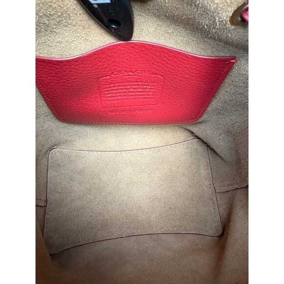 Coach Purse Derby Crossbody Bag Red Pebbled Leather Drawstring Bucket Sold Out! - Picture 11 of 12